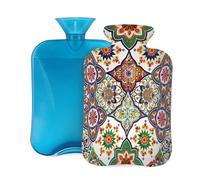 Hot Water Bottle with Soft Cover, Colorful Mandala Bohemian Floral Pattern 2 Liter Hot Water Bag for Pain Relief, Hand Feet Warmer