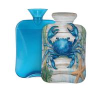 Hot Water Bottle with Soft Cover, Crab Ocean Life 2L Hot Water Bags for Pain Relief, Cramps,Hand Feet Warmer, Menstrual