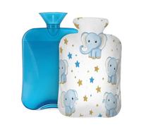 Hot Water Bottle with Soft Cover, Cute Blue Elephants 2L Hot Water Bags for Pain Relief, Cramps,Hand Feet Warmer, Menstrual