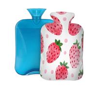 Hot Water Bottle with Soft Cover, Cute Strawberry Pink Funny Cartoon 2L Hot Water Bags for Pain Relief, Cramps,Hand Feet Warmer, Menstrual