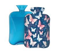 Hot Water Bottle with Soft Cover, Dream Butterfly Pink Blue Ink Painting 2L Hot Water Bags for Pain Relief, Cramps,Hand Feet Warmer, Menstrual