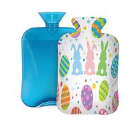Hot Water Bottle with Soft Cover, Easter Bunny Rabbit and Eggs 2L Hot Water Bags for Pain Relief, Cramps,Hand Feet Warmer, Menstrual