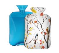 Hot Water Bottle with Soft Cover, Fall Autumn Maple Leaves Birds On The Tree 2L Hot Water Bags for Pain Relief, Cramps,Hand Feet Warmer, Menstrual