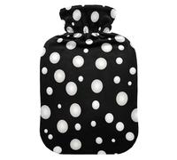 Hot Water Bottle with Soft Cover Feet and Bed Warmer Black Polka Dot Hot Water Bag for Menstrual Cramps Medium