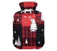 Hot Water Bottle with Soft Cover Feet and Bed Warmer Red Black Plaid White Bear Hot Water Bag for Foot Bed Warmer Pain Relief Small