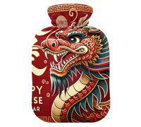Hot Water Bottle with Soft Cover Feet Warmer with Soft Cover Chinese Cute Dragon Head Hot Water Bag for Pain Relief Small