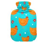 Hot Water Bottle with Soft Cover Feet Warmer with Soft Cover Cute Chicken Animal Teal Hot Water Bag for Menstrual Cramps Small