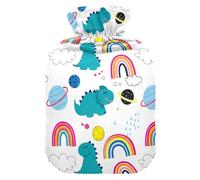 Hot Water Bottle with Soft Cover Feet Warmer with Soft Cover Cute Dinosaurs Rainbows White Hot Water Bag for Neck and Shoulder Pain Relief Small