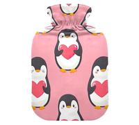 Hot Water Bottle with Soft Cover Feet Warmer with Soft Cover Cute Penguins Hearts Pink Warm Water Heat Bottles for Menstrual Cramps Pain Relief Small