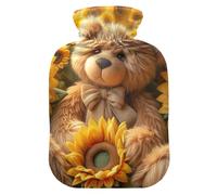 Hot Water Bottle with Soft Cover Feet Warmer with Soft Cover Cute Teddy Bears Sunflowers Hot Water Bag for Foot Bed Warmer Pain Relief Small
