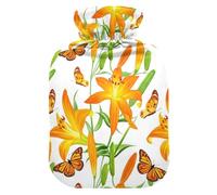 Hot Water Bottle with Soft Cover Feet Warmer with Soft Cover Orange Yellow Lilies Hot Water Bag for Hot and Cold Compress Small