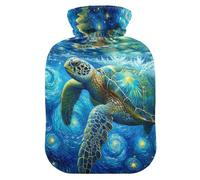 Hot Water Bottle with Soft Cover Feet Warmer with Soft Cover Sea Turtle Under Night Hot Water Bag for Pain Relief Small