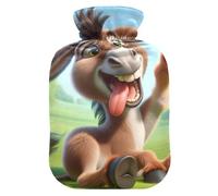 Hot Water Bottle with Soft Cover Feet Warmer with Soft Cover Silly Donkey Funny Warm Water Heat Bottles for Menstrual Cramps Pain Relief Medium