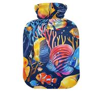 Hot Water Bottle with Soft Cover Feet Warmer with Soft Cover Vibrant Corals Fish Hot Water Bag for Hot and Cold Compress Medium