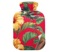Hot Water Bottle with Soft Cover Feet Warmer with Soft Cover Vibrant Red Green Hummingbirds Hot Water Bag for Foot Bed Warmer Pain Relief Medium