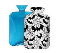 Hot Water Bottle with Soft Cover, Halloween Spooky Bats Black and White 2 Liter Hot Water Bag for Pain Relief, Hand Feet Warmer