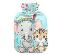 Hot Water Bottle with Soft Cover Hand Feet Warmer Cute Cartoon Elephant Tiger Hot Water Bag for Foot Bed Warmer Pain Relief Small