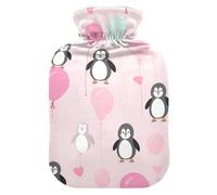 Hot Water Bottle with Soft Cover Hand Feet Warmer Cute Penguins Balloons Pink Warm Water Heat Bottles for Menstrual Cramps Pain Relief Small