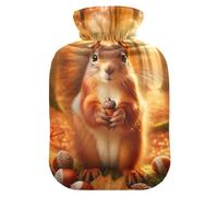 Hot Water Bottle with Soft Cover Hand Feet Warmer Cute Squirrel Autumn Forest Warm Water Heat Bottles for Menstrual Cramps Pain Relief Medium