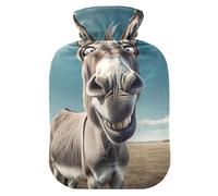 Hot Water Bottle with Soft Cover Hand Feet Warmer Funny Donkey Hot Water Bag for Neck and Shoulder Pain Relief Medium