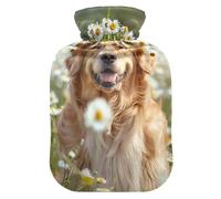 Hot Water Bottle with Soft Cover Hand Feet Warmer Golden Floral Dog Hot Water Bag for Foot Bed Warmer Pain Relief Small