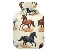Hot Water Bottle with Soft Cover Hand Feet Warmer Running Horses Hot Water Bag for Hot and Cold Compress Small