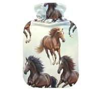Hot Water Bottle with Soft Cover Hand Feet Warmer Running Horses Hot Water Bag for Neck and Shoulder Pain Relief Small