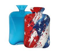 Hot Water Bottle with Soft Cover, Independence Day Happy 4Th of July USA Flag 2 Liter Hot Water Bag for Pain Relief, Hand Feet Warmer