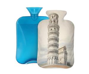 Hot Water Bottle with Soft Cover, Italian City Country 2 Liter Hot Water Bag for Pain Relief, Hand Feet Warmer