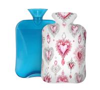 Hot Water Bottle with Soft Cover, Pink Diamond Heart Shaped Art Design 2L Hot Water Bags for Pain Relief, Cramps,Hand Feet Warmer, Menstrual