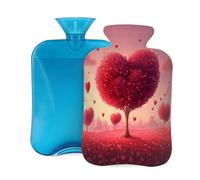 Hot Water Bottle with Soft Cover, Red Heart Shaped Tree Valentine's Day 2L Hot Water Bags for Pain Relief, Cramps,Hand Feet Warmer, Menstrual