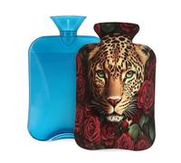 Hot Water Bottle with Soft Cover, Red Rose and Leopard 2L Hot Water Bags for Pain Relief, Cramps,Hand Feet Warmer, Menstrual