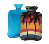 Hot Water Bottle with Soft Cover, Seascape with Coconut Tree 2L Hot Water Bags for Pain Relief, Cramps,Hand Feet Warmer, Menstrual
