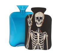 Hot Water Bottle with Soft Cover, Skull Skeleton Bone V-Sign 2L Hot Water Bags for Pain Relief, Cramps,Hand Feet Warmer, Menstrual
