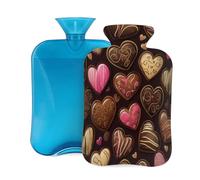 Hot Water Bottle with Soft Cover, Valentines Day Colorful Heart-Shaped Chocolate 2L Hot Water Bags for Pain Relief, Cramps,Hand Feet Warmer, Menstrual