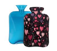 Hot Water Bottle with Soft Cover, Valentine's Day Red Love Element 2L Hot Water Bags for Pain Relief, Cramps,Hand Feet Warmer, Menstrual