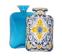 Hot Water Bottle with Soft Cover, Watercolor Bohemian Style Blue and Yellow Mandala 2L Hot Water Bags for Pain Relief, Cramps,Hand Feet Warmer, Menstrual