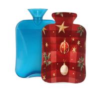 Hot Water Bottle with Soft Cover, Watercolor Buffalo Check Plaid Christmas Theme 2 Liter Hot Water Bag for Pain Relief, Hand Feet Warmer