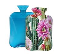Hot Water Bottle with Soft Cover, Watercolor Tropical Cactus Plants Floral Cartoon Like Print 2L Hot Water Bags for Pain Relief, Cramps,Hand Feet Warmer, Menstrual