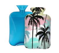 Hot Water Bottle with Soft Cover, Watercolor Tropical Hawaii Coconut Palm Trees 2L Hot Water Bags for Pain Relief, Cramps,Hand Feet Warmer, Menstrual