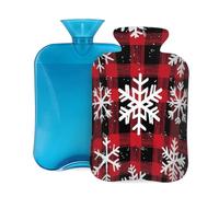 Hot Water Bottle with Soft Cover, White Snowflakes Christmas Buffalo Grid 2L Hot Water Bags for Pain Relief, Cramps,Hand Feet Warmer, Menstrual