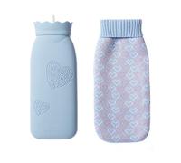 Hot Water Bottle with Soft Fleece Cover Girl Warm Belly Great for Pain Relief and Cold Water-Filled(Blu)