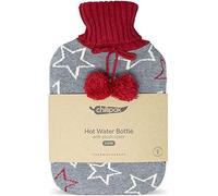 Hot Water Bottle with Soft Knitted Cover, Large 2L Capacity - Hot Water Bag for Pain Relief, Back, Neck & Period Cramps - Knitted Cover Bed Warmers for Cold Feet by Chillipak - Red/White Stars