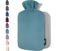 Hot Water Bottle - with Soft Premium Fleece Cover - Green Blue, 2L - Heating Pad for Menstrual Cramps & Period Comfort - Bed Foot Warmer - Hot & Cold Compress for Back, Stomach, Neck Pain Relief