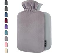 Hot Water Bottle - with Soft Premium Fleece Cover - Grey, 2L - Heating Pad for Menstrual Cramps & Period Comfort - Bed Foot Warmer - Hot & Cold Compress for Back, Stomach, Neck Pain Relief