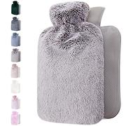 Hot Water Bottle - with Soft Premium Fleece Cover - Light Grey, 2L - Heating Pad for Menstrual Cramps and Period Comfort - Bed Foot Warmer - Hot & Cold Compress for Back, Stomach, Neck Pain Relief