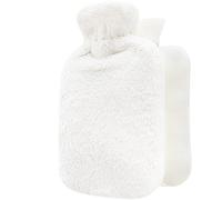 Hot Water Bottle - with Soft Premium Fleece Cover - White, 2L - Heating Pad for Menstrual Cramps and Period Comfort - Bed Foot Warmer - Hot & Cold Compress for Back, Stomach, Neck Pain Relief
