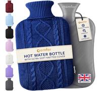 Hot Water Bottle - with Soft Premium Knitted Cover - Dark Blue, 2L - Heating Pad for Menstrual Cramps and Period Comfort - Bed Foot Warmer - Hot & Cold Compress for Back, Stomach, Neck Pain Relief