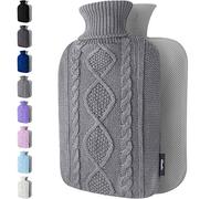 Hot Water Bottle - with Soft Premium Knitted Cover - Grey, 2L - Heating Pad for Menstrual Cramps and Period Comfort - Bed Foot Warmer - Hot & Cold Compress for Back, Stomach, Neck Pain Relief