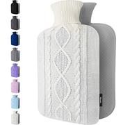 Hot Water Bottle - with Soft Premium Knitted Cover - Off White, 2L - Heating Pad for Menstrual Cramps and Period Comfort - Bed Foot Warmer - Hot & Cold Compress for Back, Stomach, Neck Pain Relief